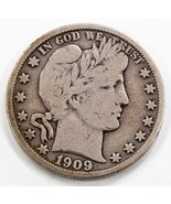 1909-S 50C Barber Half Dollar in Fine Condition, All Natural Color - £48.27 GBP