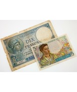 Lot of 2 World War France Notes (1916 10 Francs VG 1943 5 francs VF) Nic... - $73.96 CAD
