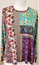 Johnny Was Gogo Printed Top Long Sleeve Crew Neck Sz-1X Multicolor - £79.91 GBP