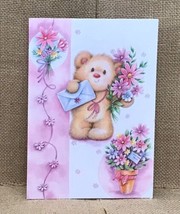 Sweet Teddy Bear With Flowers Get Well Greeting Card Interlitho Applejac... - $2.97