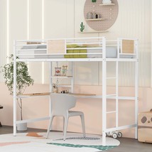 Twin Metal Loft Bed with Desk and Shelve,White - £243.45 GBP