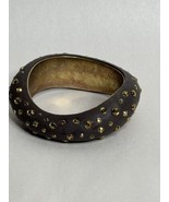 Vintage Bangle Bracelet Chunky Asymmetrical Brass Lizety Swarovski - $45.72 CAD