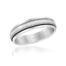 Simply Minimalist Sterling Silver Textured Lines Spinner Band Ring - 10 - £26.57 GBP