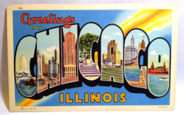 Greetings From Chicago Illinois Large Big Letter Linen Postcard Curt Teich - £8.54 GBP