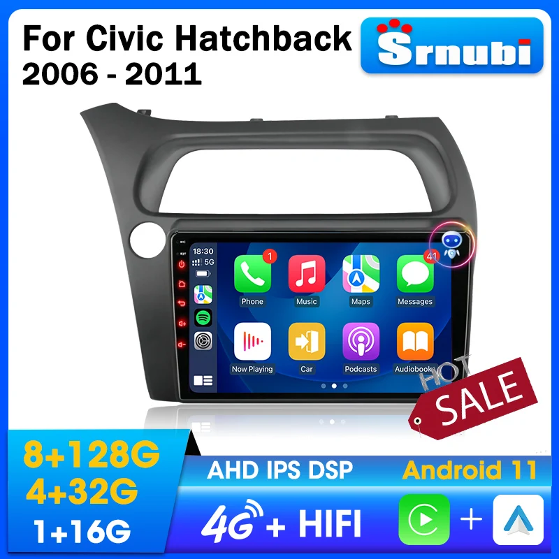 Srnubi  Android 11 For Honda Civic Hatchback 2006-2011 Car Radio Multimedia - £74.02 GBP+
