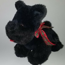 Princess Soft Toys Solid Black Scottie Dog Plush 8.5&quot; Red Green Bow Chri... - £18.47 GBP