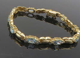 925 Sterling Silver - Blue &amp; White Topaz Gold Plated Chain Bracelet - BT4747 - £51.79 GBP