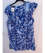 LAUREN RALPH LAUREN Women&#39;s M Blue Ruffled Nightgown Sleep Dress Logo Sl... - £30.54 GBP