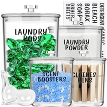 4 Laundry Room Organization Jars - Laundry Storage Containers With Laundry Label - £42.35 GBP