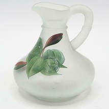 Vintage Hand Painted Glass Floral Pitcher Small Vase - $57.73