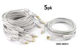 5-Pack 20Ft Hi-Speed Usb 2.0 A To Usb B-Type Printer Cable W/ Ferrite Cores - £94.42 GBP