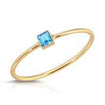 14K Solid Gold Ring With Natural Princess Cut Bezel Set Blue Topaz - £187.84 GBP