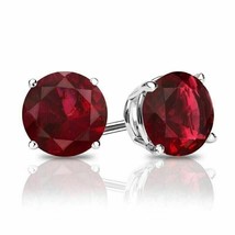 2 CT Coupe Ronde Simulé Grenat Rouge Clou Earrings IN 14K Solide Plaqué or Blanc - £33.26 GBP