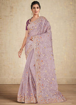 Beautiful Purple Two Tone Embroidered Traditional Wedding Saree44 - £81.78 GBP