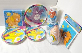Party Supplies Care Bears Rainbow Colors 2 sz Plates Bags Cups Hats Napkins 2002 - £45.40 GBP