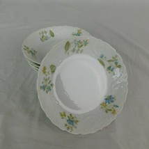 Martial (M) Redon Limoges 5069 Blue &amp; Yellow Flowers Dessert Bowls Set of 5 - £23.20 GBP