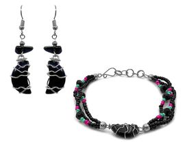 Wire Wrapped Crescent Moon Gemstone Earrings and Beaded Bracelet Matching Jewelr - £15.50 GBP