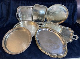 Vintage Set of 7 Metal Serving Trays Different Sizes and Shapes - $148.50