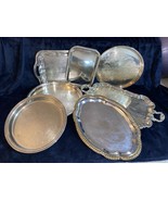Vintage Set of 7 Metal Serving Trays Different Sizes and Shapes - £118.43 GBP
