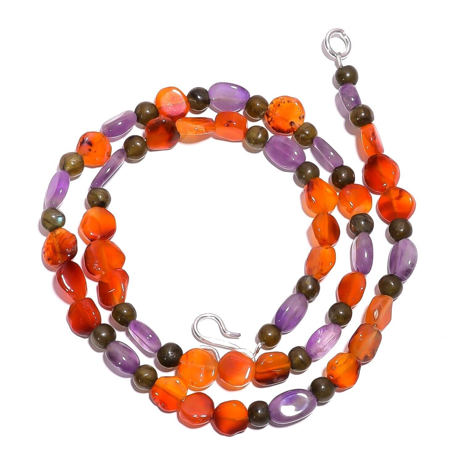 Primary image for Natural Carnelian Amethyst Labradorite Gemstone Smooth Beads Necklace 17" UB4955