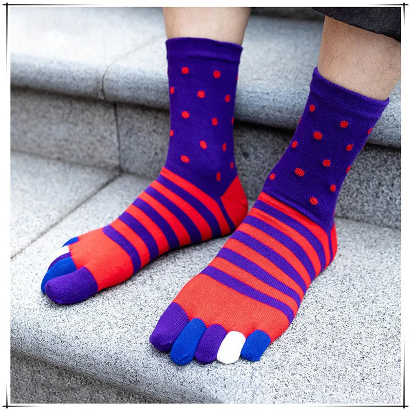 Sporting Mens Cotton Toe Socks Striped Contrast Colorful Patchwork Five Finger S - £23.90 GBP