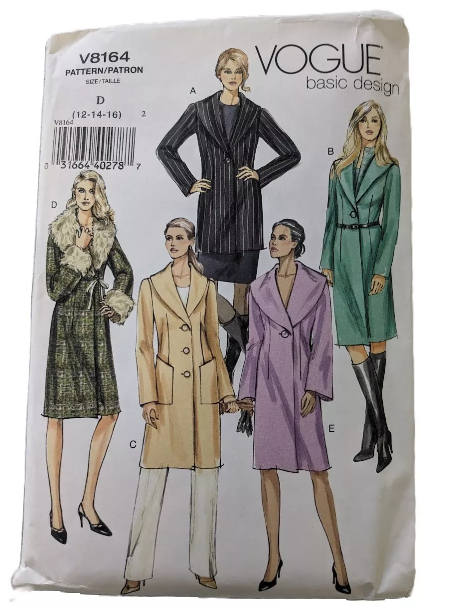 OOP Vogue Sewing Pattern 8164 Lined Coats in 5 Styles 12-16 UNCUT FF - £18.49 GBP