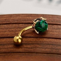 14K Yellow Gold Plated 1.40Ct Round Cut Simulated Emerald Belly Ring Women - £79.12 GBP