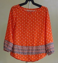 Gb Girl Gianni Binni Orange Long Elastic Sleeve Top Tunic Shirt Keyhole Slits M - £3.15 GBP