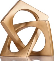 Modern Geometric Cube Sculpture Gold Knot Statue Decor, Home Gold Bookcase - $38.98