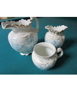 W H  Grindley England Blue Peonia Chamber Vanity Ceramic Set 3 Pcs Origi... - $144.86 CAD