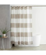 Gray &amp; White Rugby Stripes Fabric Shower Curtain W/ Hooks Modern, 72&quot;x72... - £14.06 GBP