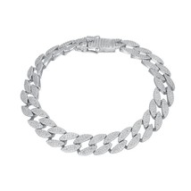 Men&#39;s Hip Hop Hollow Curb Chain 925 Sterling Silver Cubic Zirconia Iced Bracelet - £138.27 GBP+