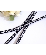 1/4&quot; 6mm wide - 10 yds black and white cross Narrow Thin Ribbon L740 - £6.75 GBP