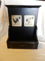 Black Wooden Mail Letter Holder with Two Rooster Pictures Hangs on Wall - £47.96 GBP