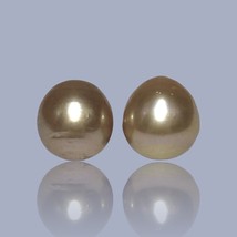 A Pair 11.8 x 12.7mm 24.8 Carats Deep Gold Philippines South Sea Oval Pearls - £148.49 GBP