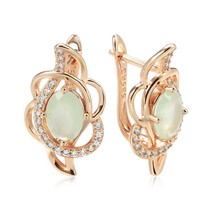 New Emerald Oval Cut Zircon Earrings 585 Rose Gold Color Clip Earring Inlay Natu - £9.87 GBP