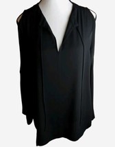 Nwt Loft L Blouse Cold Shoulder V Neck Black Tie String - £13.98 GBP