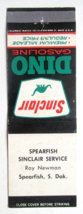 Spearfish Sinclair Service  South Dakota 20 Strike Matchbook Cover Dino Gasoline - £1.58 GBP