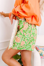 Green Floral Print Pocketed Front Knot High Waist Casual Shorts - $286.26 MXN