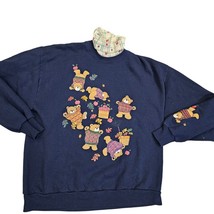 Vintage 90s Womens Large Teddy Bears Crewneck Sweatshirt Leaves Fall Turtleneck - £33.47 GBP