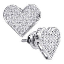 Sterling Silver Womens Round Diamond Cluster Heart Love Earrings 1/4 Ctw - £62.93 GBP