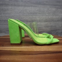 Cape Robbin Sandals Womens 9 Neon Green Suede Transparent Strap Slip on Mules - £20.55 GBP