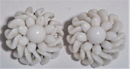 West Germany 50s White Milk Glass Clip On Signed Earrings - £45.70 GBP