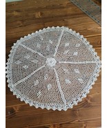 crochet doily round lacy off white floral 18&quot; - £12.48 GBP