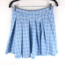 Shein Mini Skirt Pleated Schoolgirl Plaid Blue White Size M US 6 - $9.74