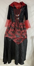 Celebrate Vampire Costume Red Black Silver Lace Vampiress Dress Girls XL... - £15.50 GBP