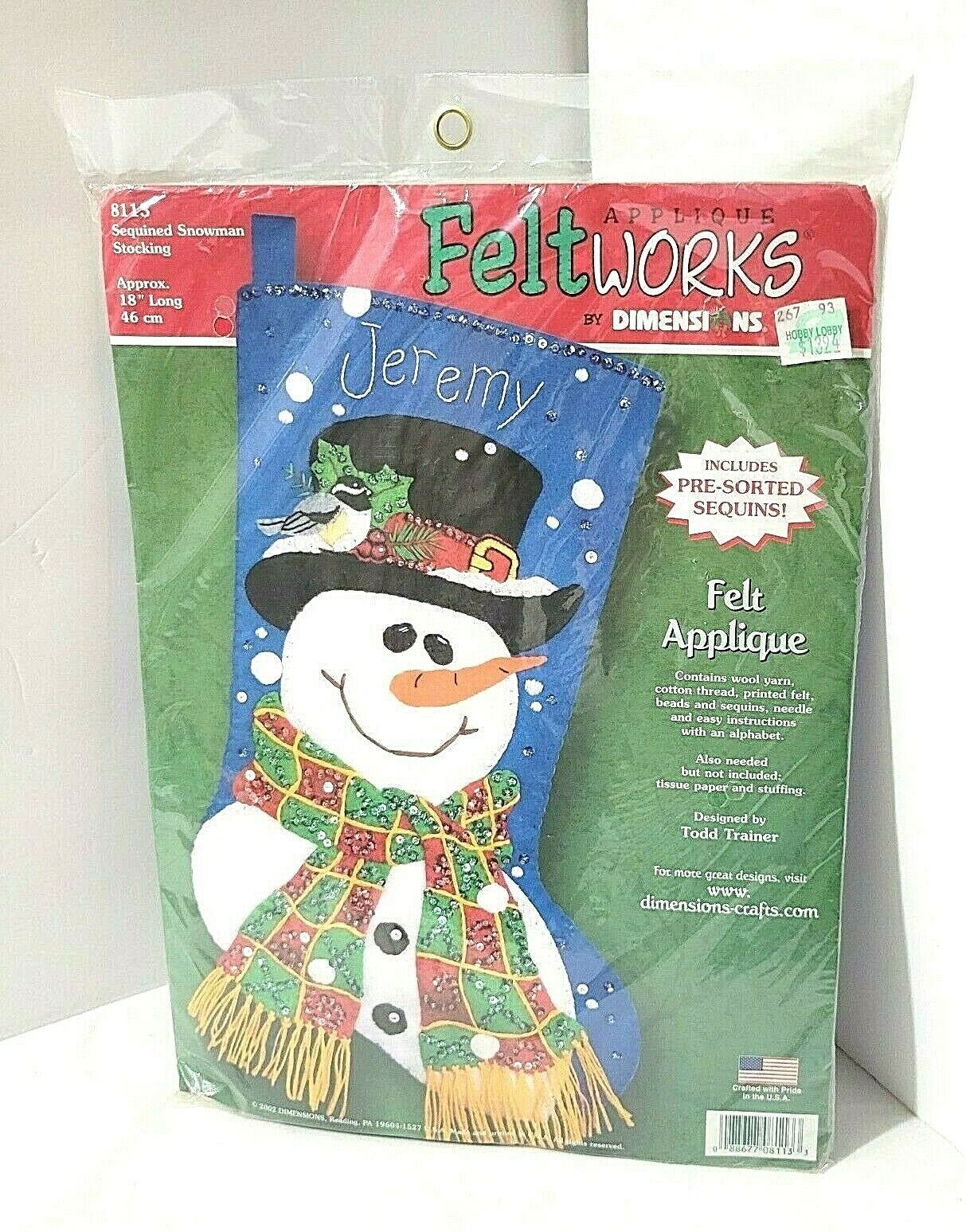 Primary image for Sequin Snowman 18" Christmas Stocking Kit NEW Dimensions #8113 Feltworks Felt 