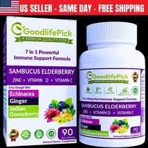 7 in 1 Elderberry with Zinc Echinacea, Vitamin C &amp; D Ginger &amp; Amla 90 Ca... - $331.08 MXN