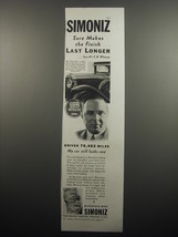 1933 Simoniz Car Wax Ad - Simoniz sure makes the finish last longer - $18.49