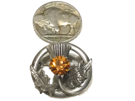 Scottish Thistle Sterling Pin Marked WBS  With Yellow Stone - £26.06 GBP